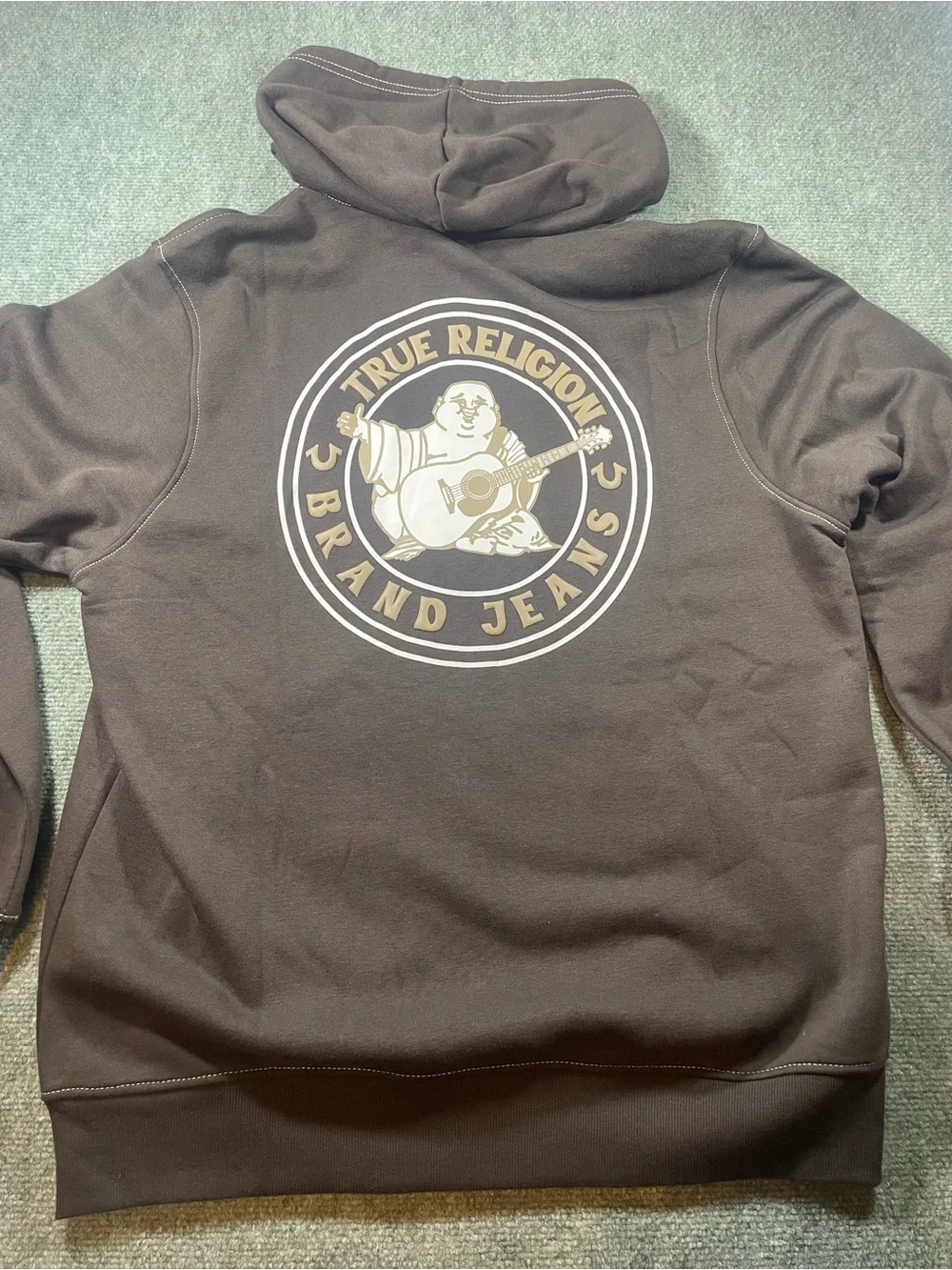 True Religion Men's Brown Hoodie with Cream Logo